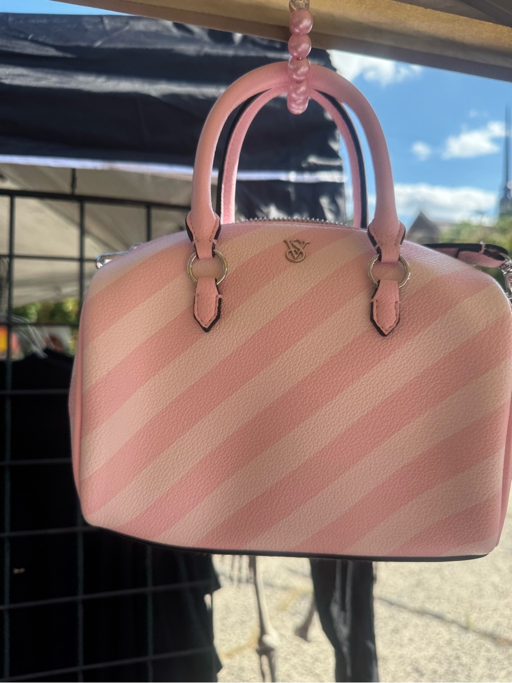 Victoria’s Secret Pink Striped Dome Satchel Handbag